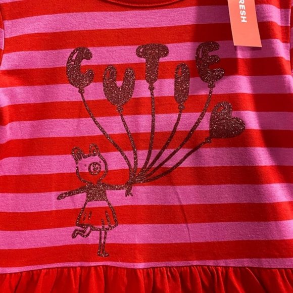 NWT Joe Fresh Girls “Cutie” Red/Pink Stripe Dress - Picture 3 of 8